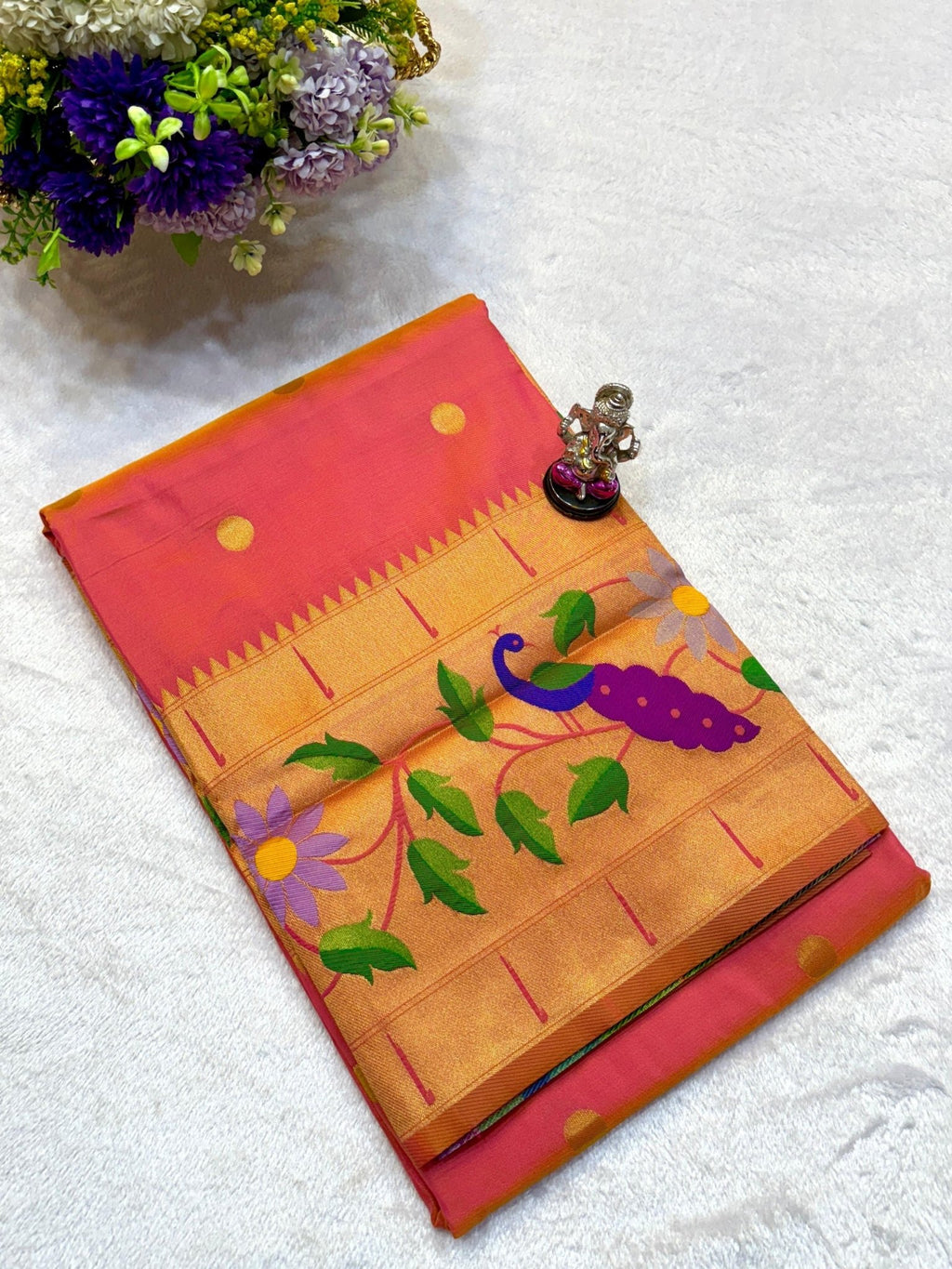 Paithani Silk Saree - Pinkish Golden double shaded saree - Classic to Modern