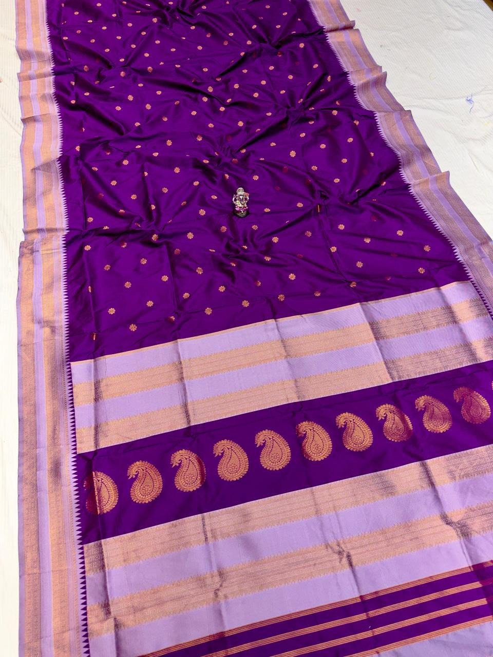 Paithani Silk Saree Violet with light Lavender Border - Classic to Modern