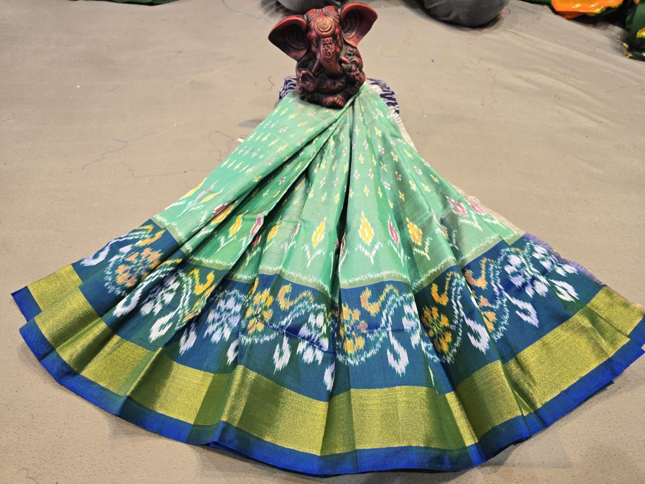 Pattu Pavadai Sea green with Peacock blue border - Classic to Modern