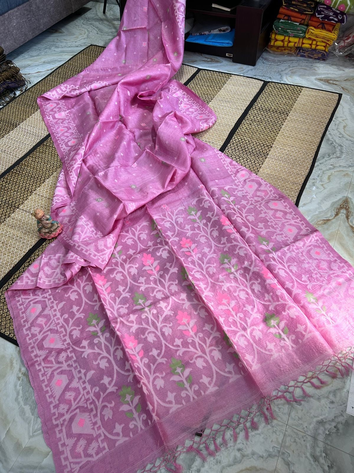 Pink Jamdhani design Pure Tusshar Silk Saree - Classic to Modern