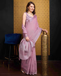 Pink linen cotton saree with silver zari border - Classic to Modern