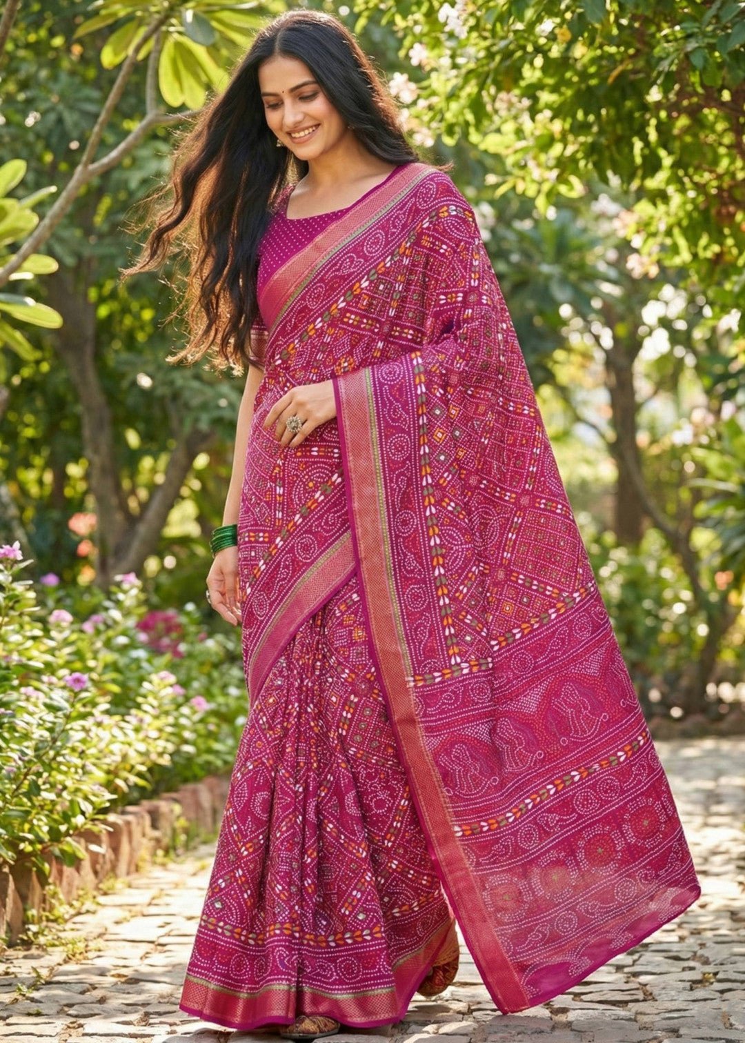 Pink soft mulmul cotton saree with bandhej printed work - Classic to Modern