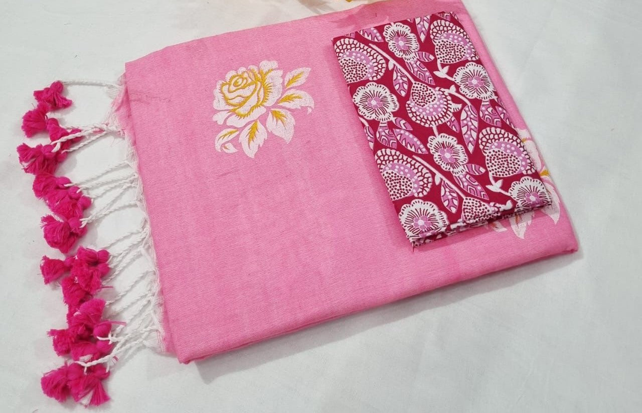 Pink Khadhi cotton sareee