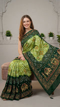 Pista Green bandhej silk saree with embroidery work - Classic to Modern