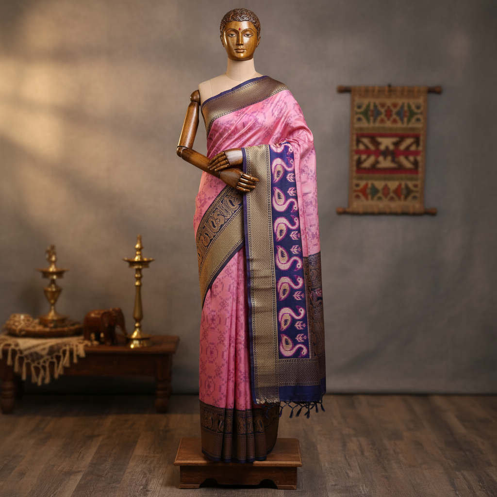 Pochampally soft silk saree on mannequin with head