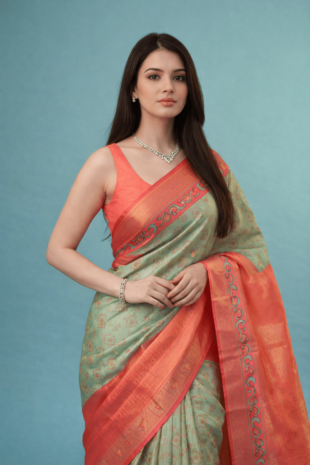 Poochampally ikkat soft silk pink with blue border sareee - Classic to Modern