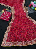 Red bandhani saree with designer border - Classic to Modern