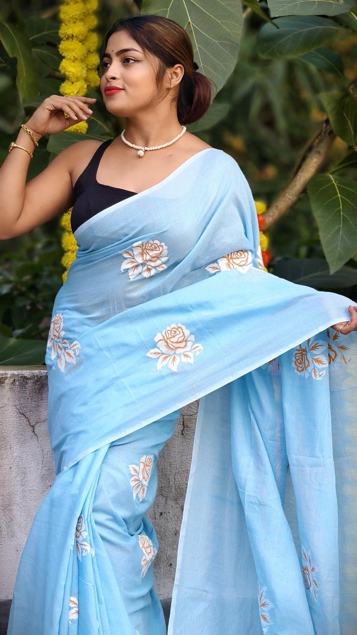 Sky Blue Khadhi cotton sareee - Classic to Modern