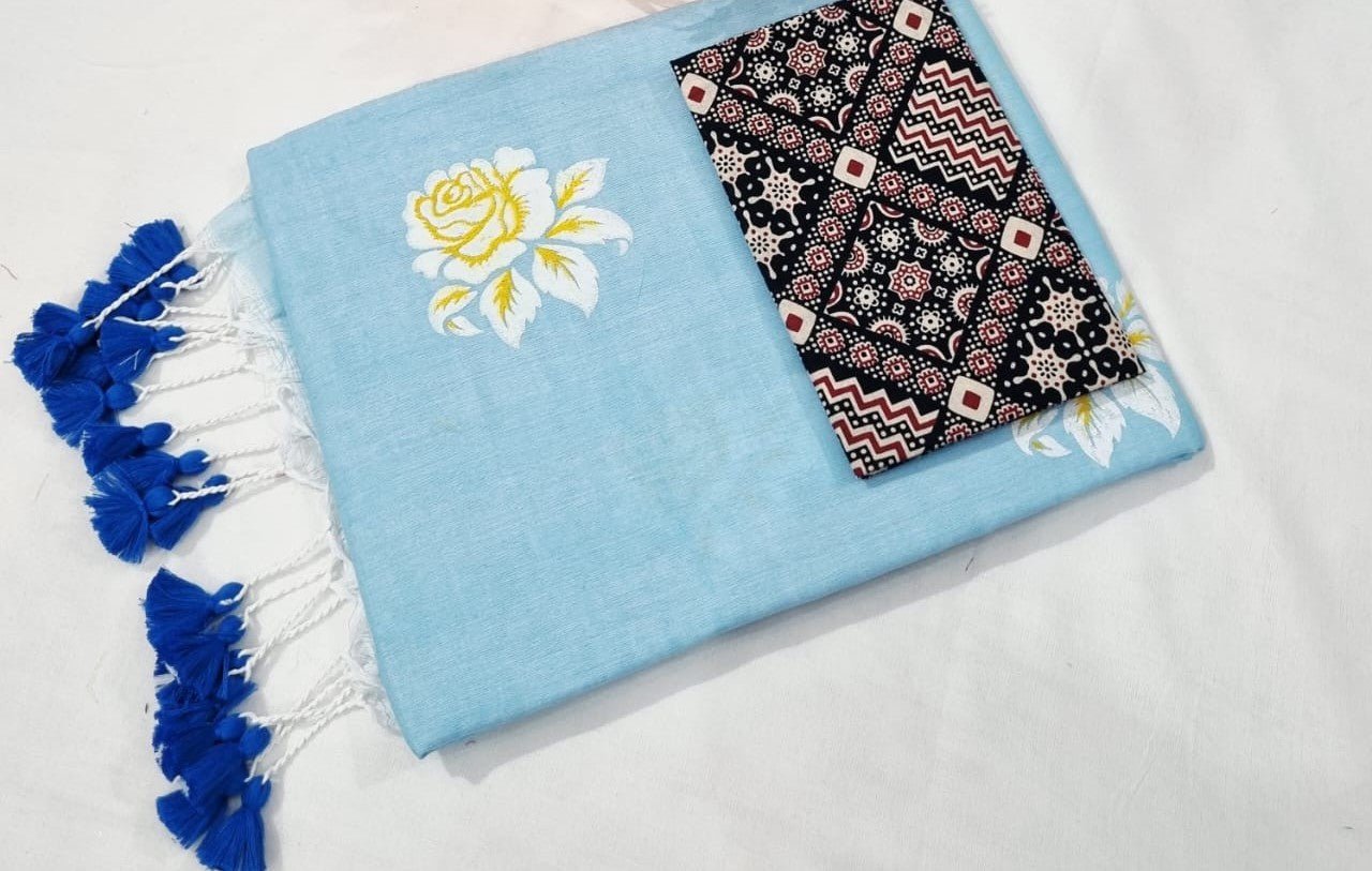 Sky Blue Khadhi cotton sareee - Classic to Modern