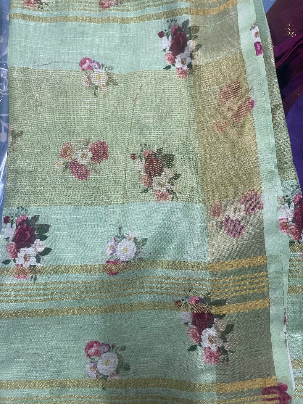 Soft Linen Saree with printed floral design - Classic to Modern