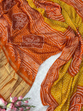 Yellow with orange pure gajji silk saree with bandhej print and lagadi pallu work - Classic to Modern
